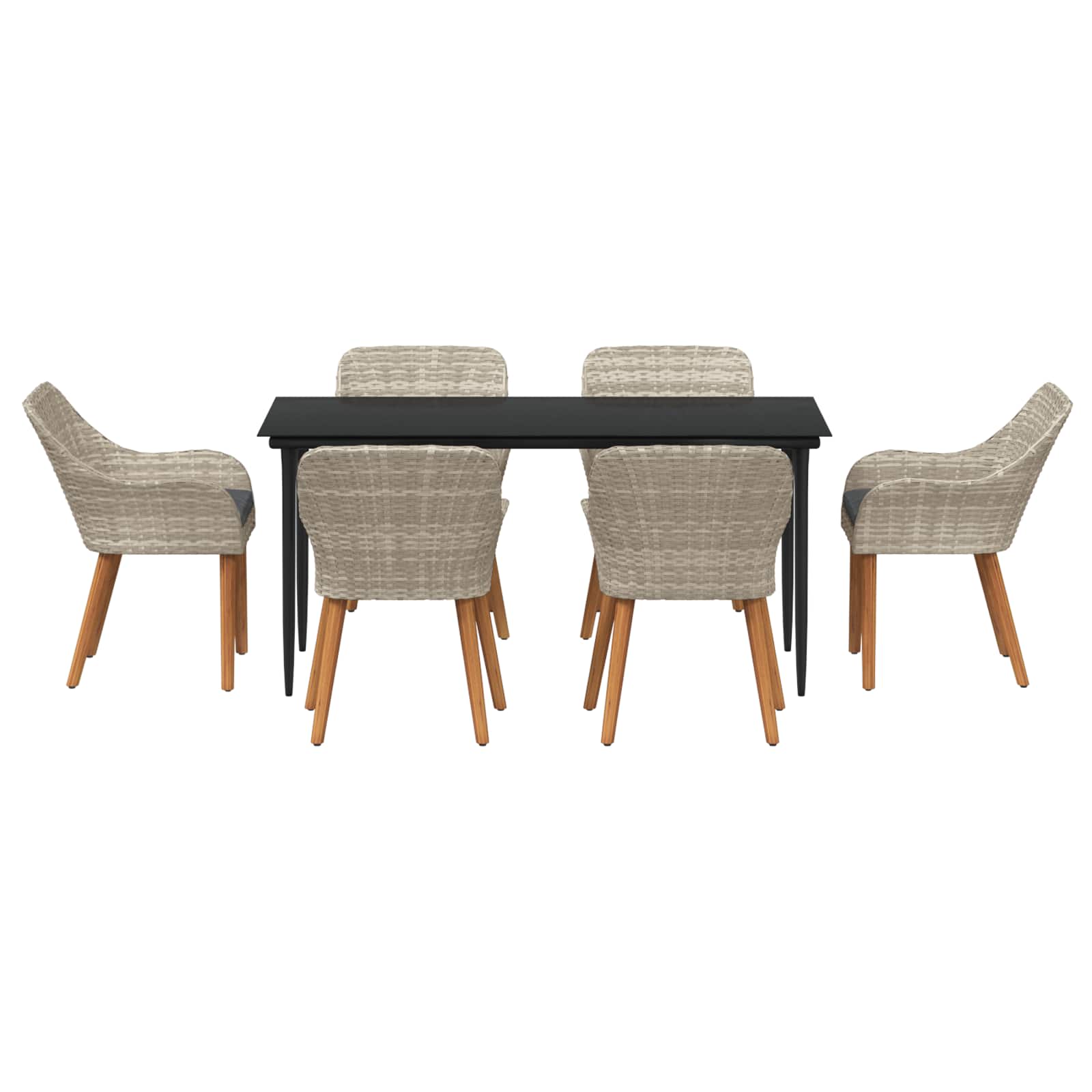 Garten Essgruppe mit Kissen 7 pcs Hellgrau Poly-Rattan