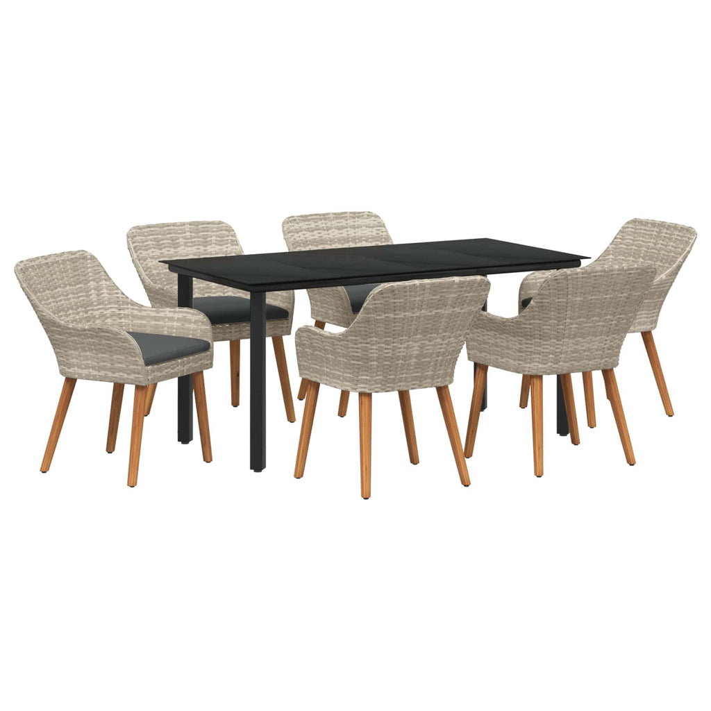 Garten Essgruppe mit Kissen 7 pcs Hellgrau Poly-Rattan