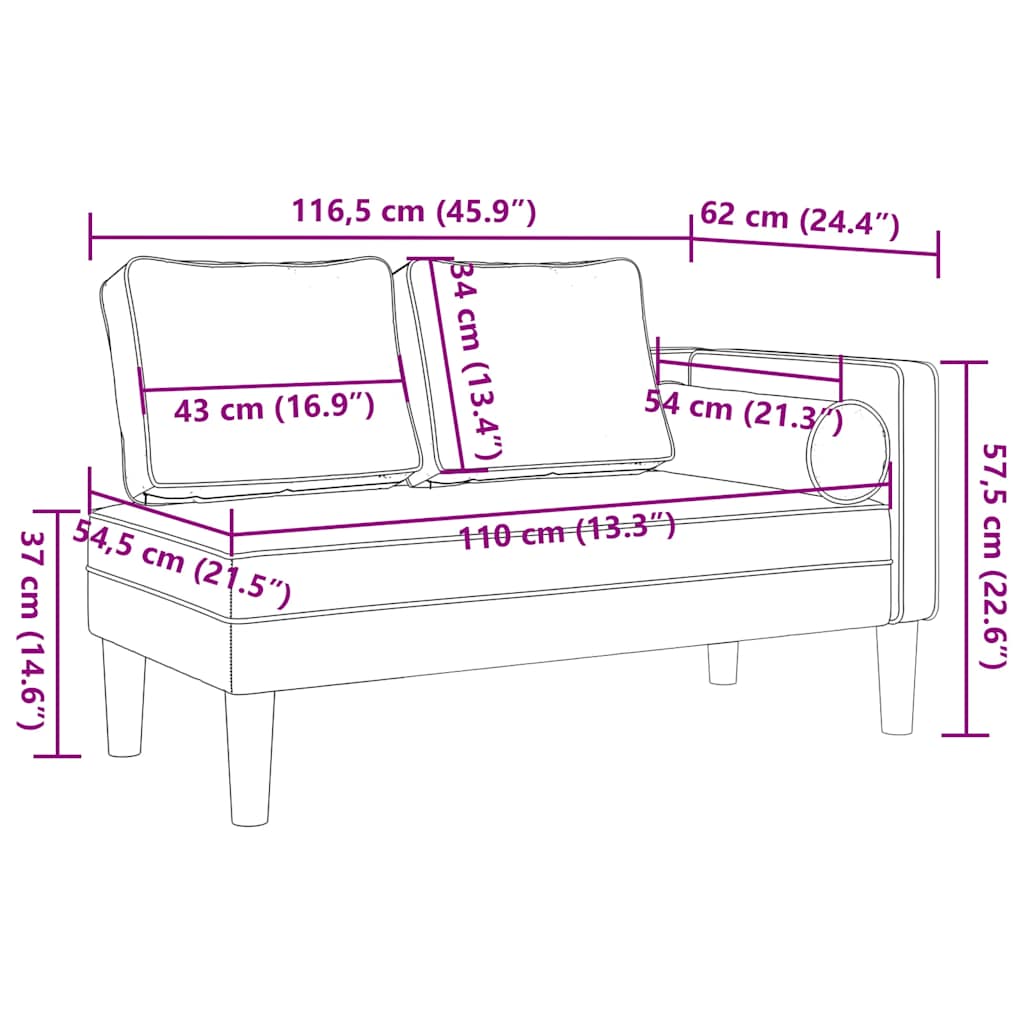 Chaiselongue mit Kissen Creme Samt