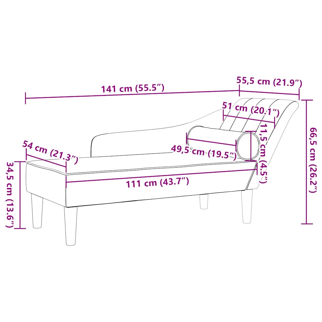 Chaiselongue mit Kissen Creme Samt