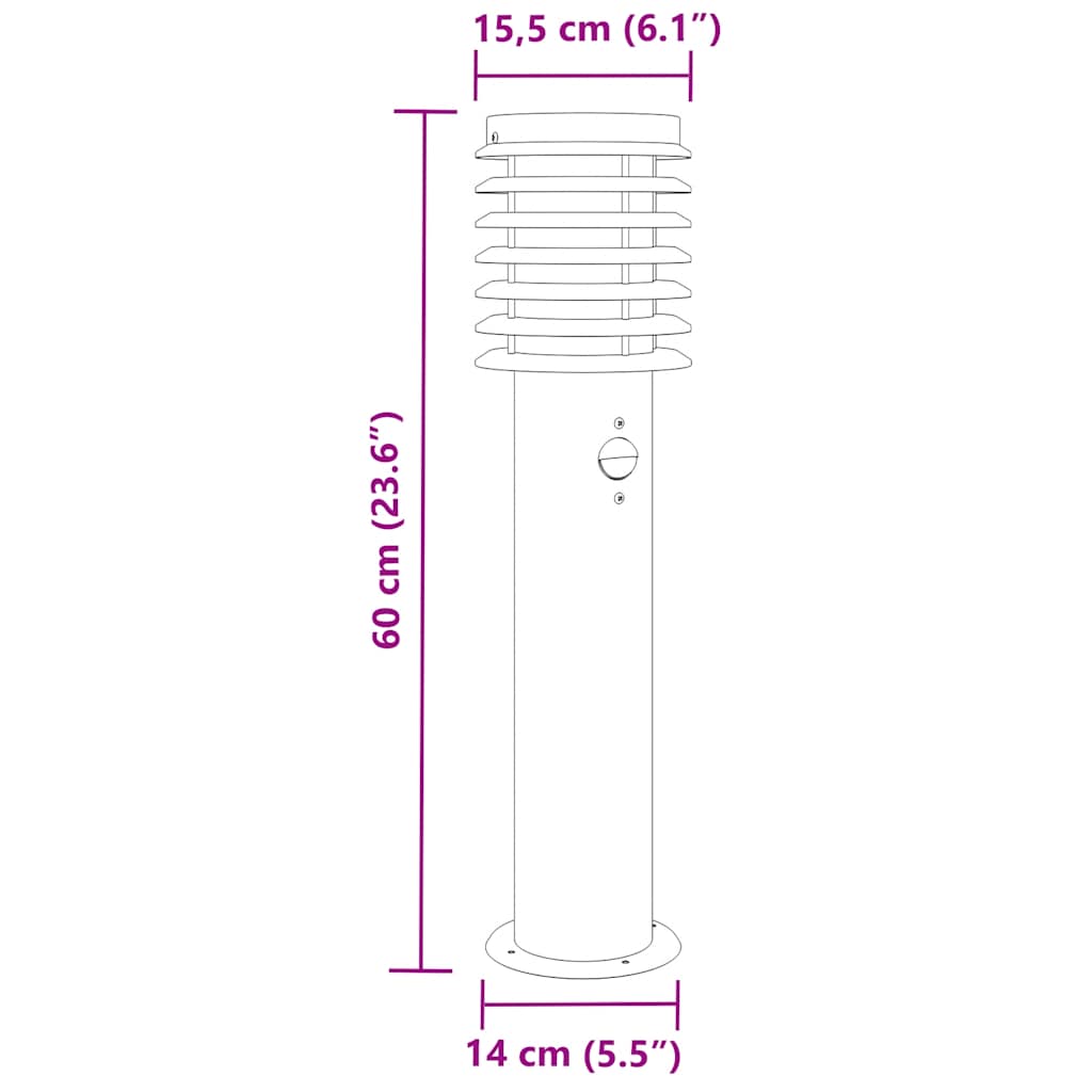 Wegeleuchten mit Bewegungsmelder 3 Stk. Schwarz 60 cm Edelstahl