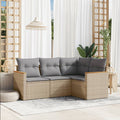 4-tlg. Garten-Sofagarnitur mit Kissen Beige Poly Rattan