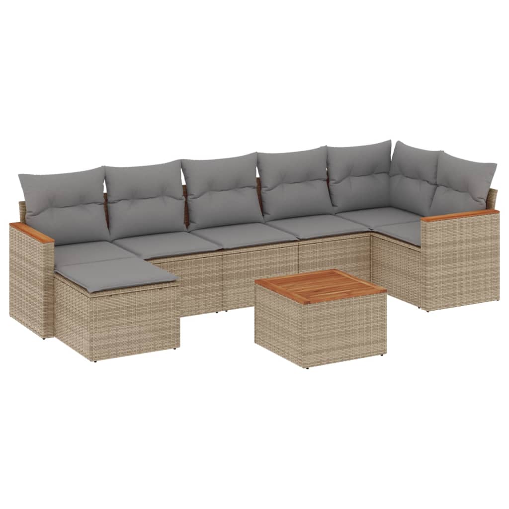 8-tlg. Garten-Sofagarnitur mit Kissen Beige Poly Rattan
