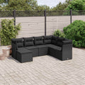 7-tlg. Garten-Sofagarnitur mit Kissen Schwarz Poly Rattan
