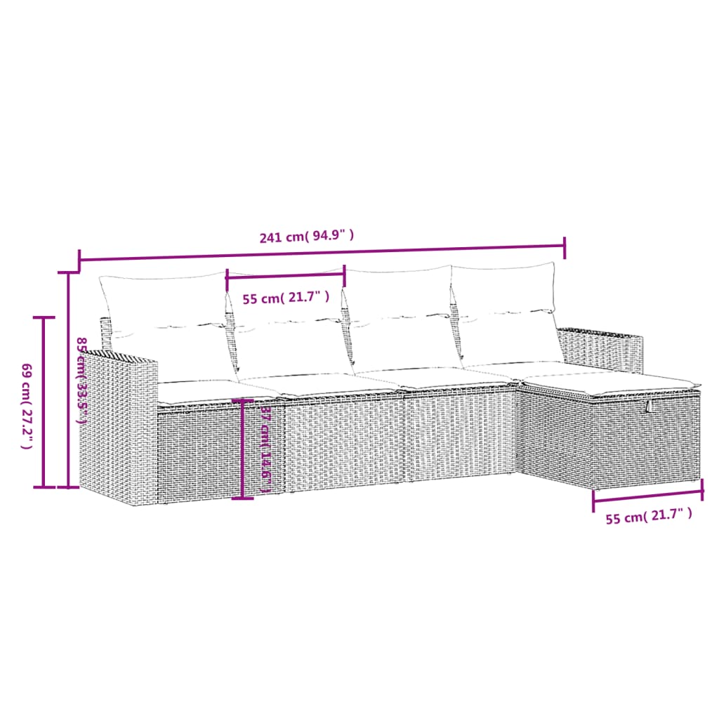 5-tlg. Garten-Sofagarnitur mit Kissen Beige Poly Rattan