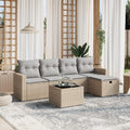 6-tlg. Garten-Sofagarnitur mit Kissen Beige Poly Rattan