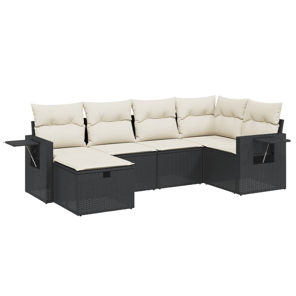 6-tlg. Garten-Sofagarnitur mit Kissen Schwarz Poly Rattan