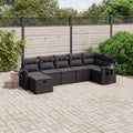 7-tlg. Garten-Sofagarnitur mit Kissen Schwarz Poly Rattan