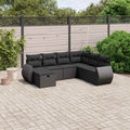 7-tlg. Garten-Sofagarnitur mit Kissen Schwarz Poly Rattan