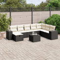 9-tlg. Garten-Sofagarnitur mit Kissen Schwarz Poly Rattan
