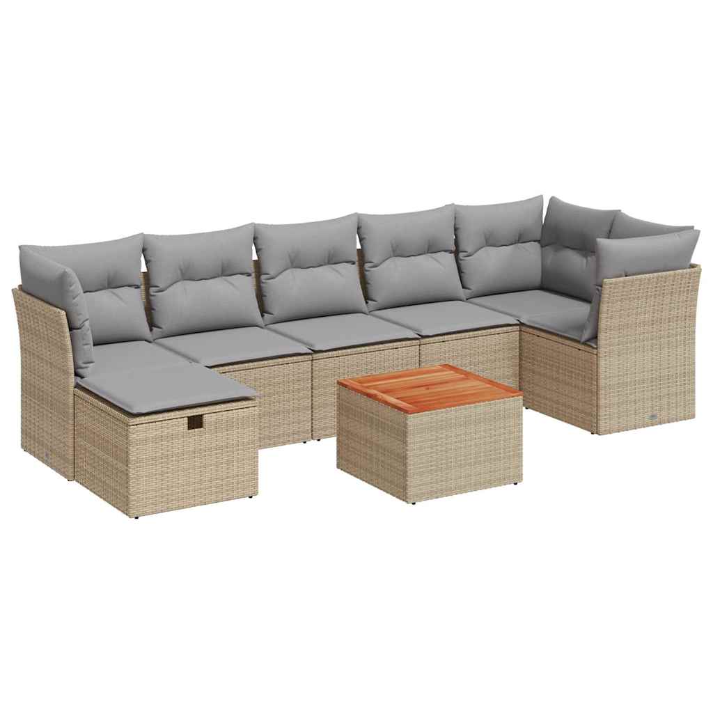8-tlg. Garten-Sofagarnitur mit Kissen Beige Poly Rattan