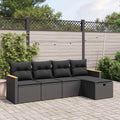 5-tlg. Garten-Sofagarnitur mit Kissen Schwarz Poly Rattan