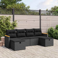 6-tlg. Garten-Sofagarnitur mit Kissen Schwarz Poly Rattan
