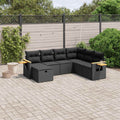 7-tlg. Garten-Sofagarnitur mit Kissen Schwarz Poly Rattan