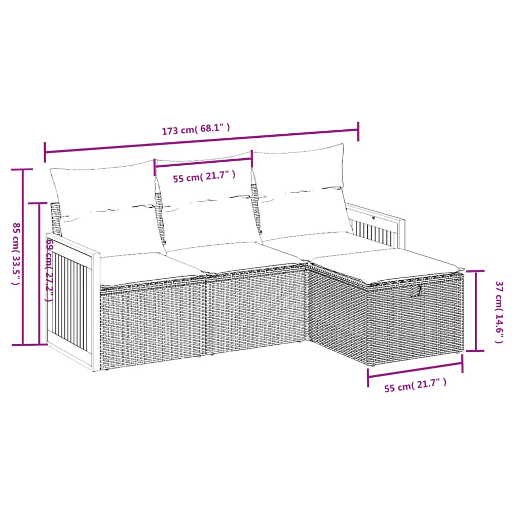 4-tlg. Garten-Sofagarnitur mit Kissen Beigemischung Poly Rattan