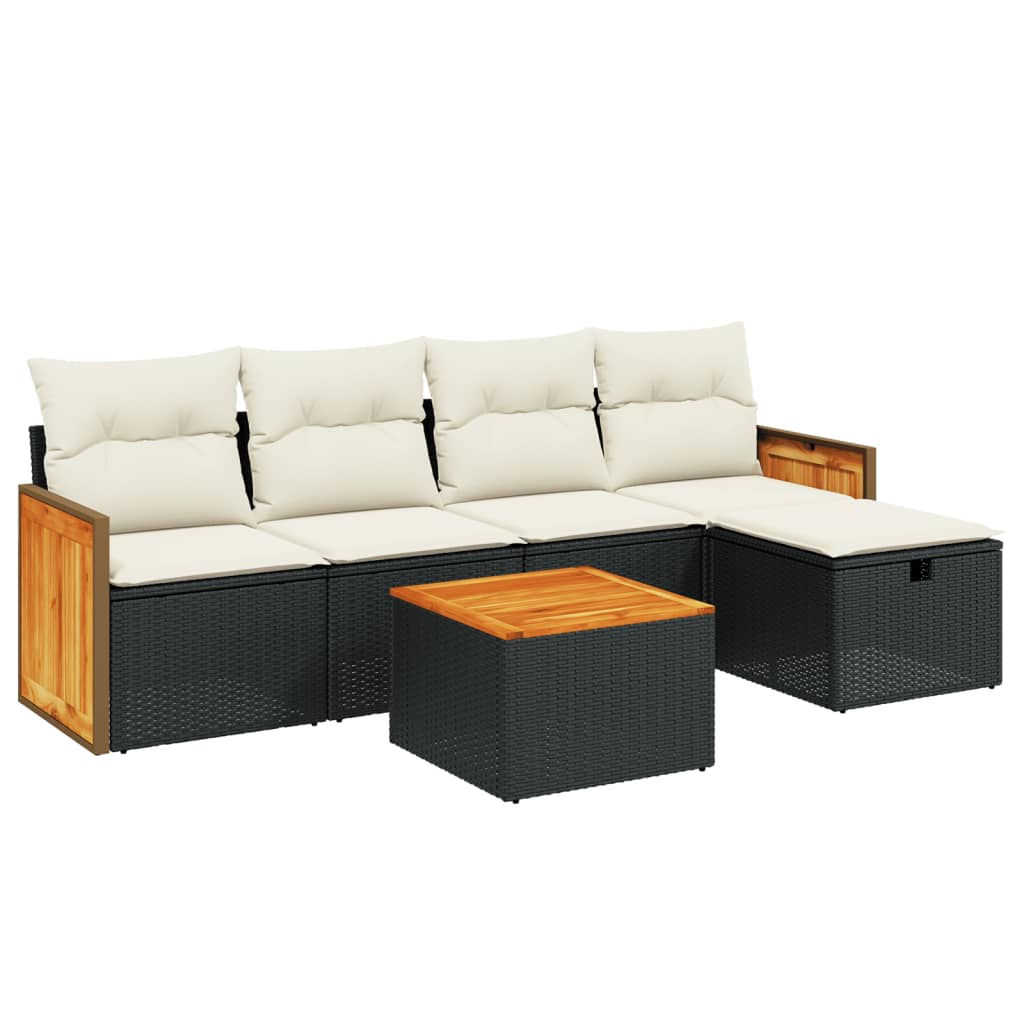 6-tlg. Garten-Sofagarnitur mit Kissen Schwarz Poly Rattan