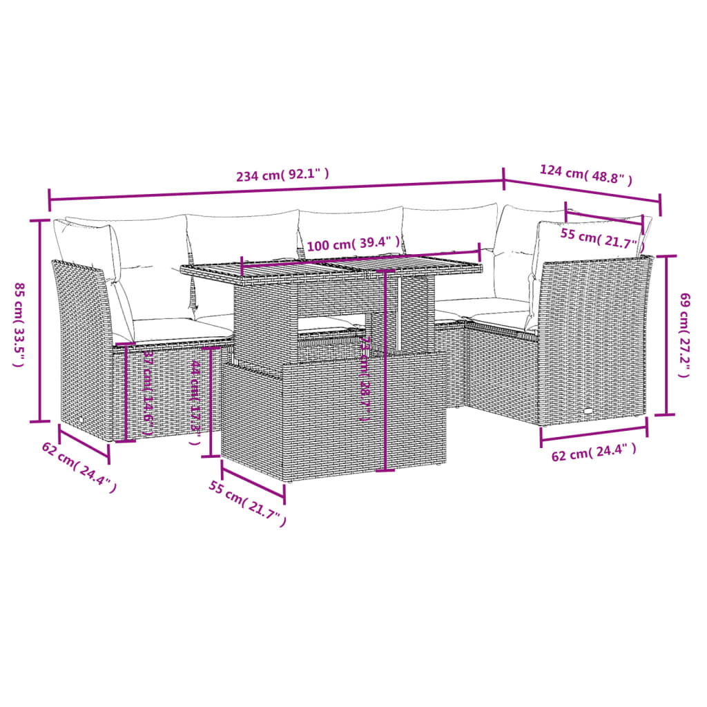 5-tlg. Garten-Sofagarnitur mit Kissen Grau Poly Rattan