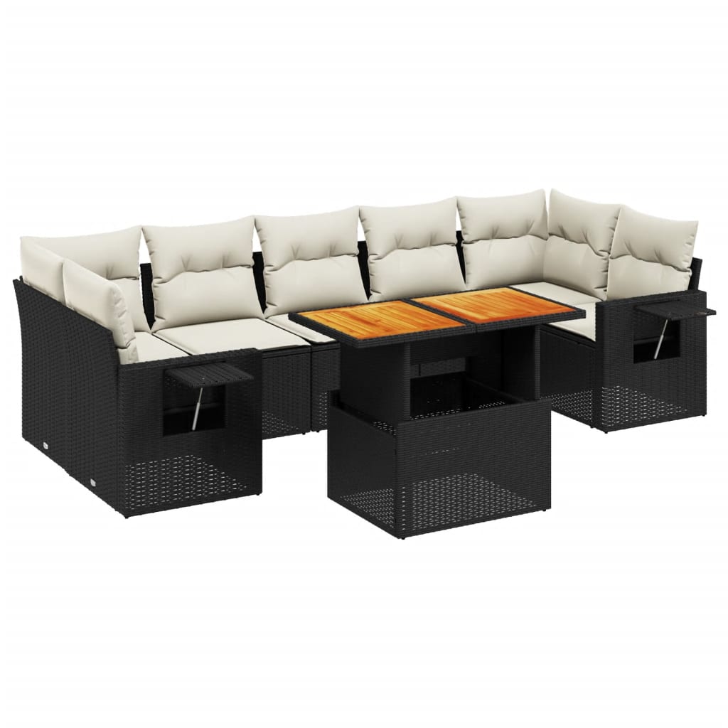 8-tlg. Garten-Sofagarnitur mit Kissen Schwarz Poly Rattan