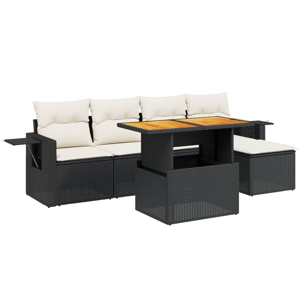 6-tlg. Garten-Sofagarnitur mit Kissen Schwarz Poly Rattan