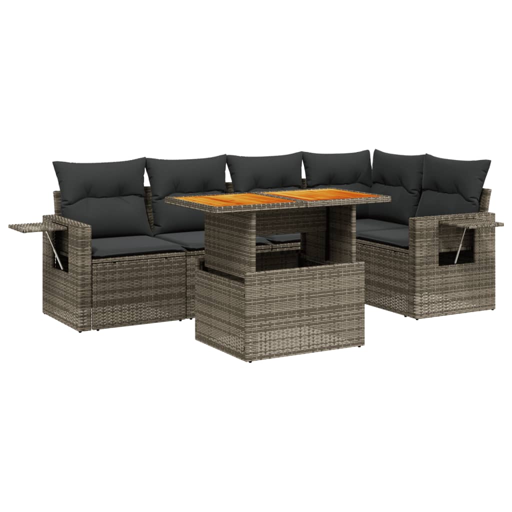 6-tlg. Garten-Sofagarnitur mit Kissen Grau Poly Rattan
