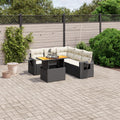 6-tlg. Garten-Sofagarnitur mit Kissen Schwarz Poly Rattan