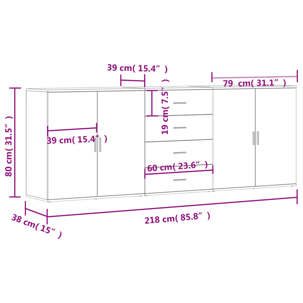 Sideboards 3 Stk. Betongrau Holzwerkstoff