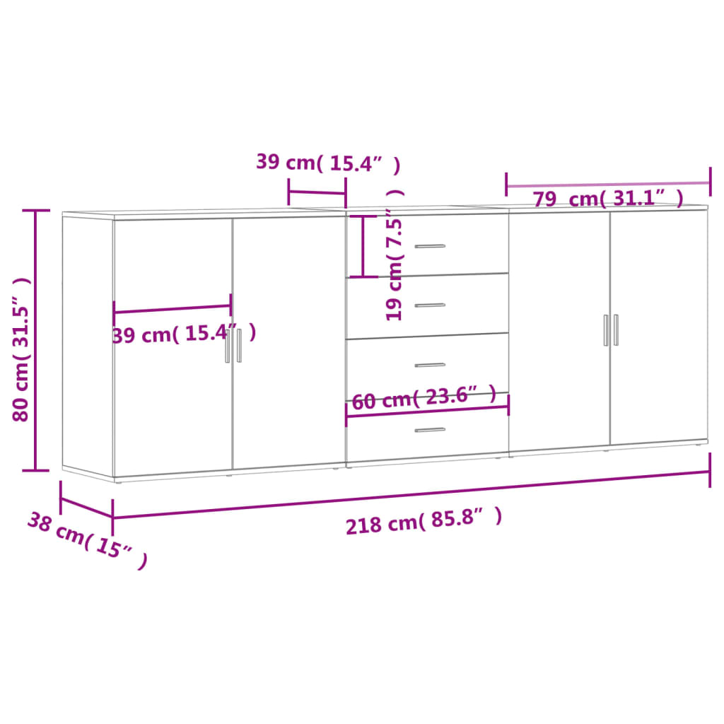 Sideboards 3 Stk. Räuchereiche Holzwerkstoff