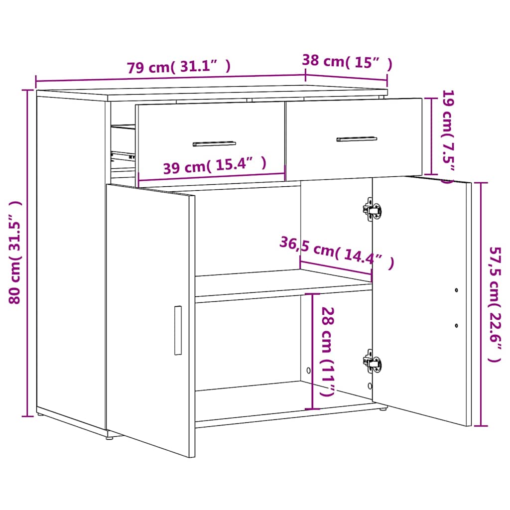 Sideboards 2 Stk. Weiß 79x38x80 cm Holzwerkstoff