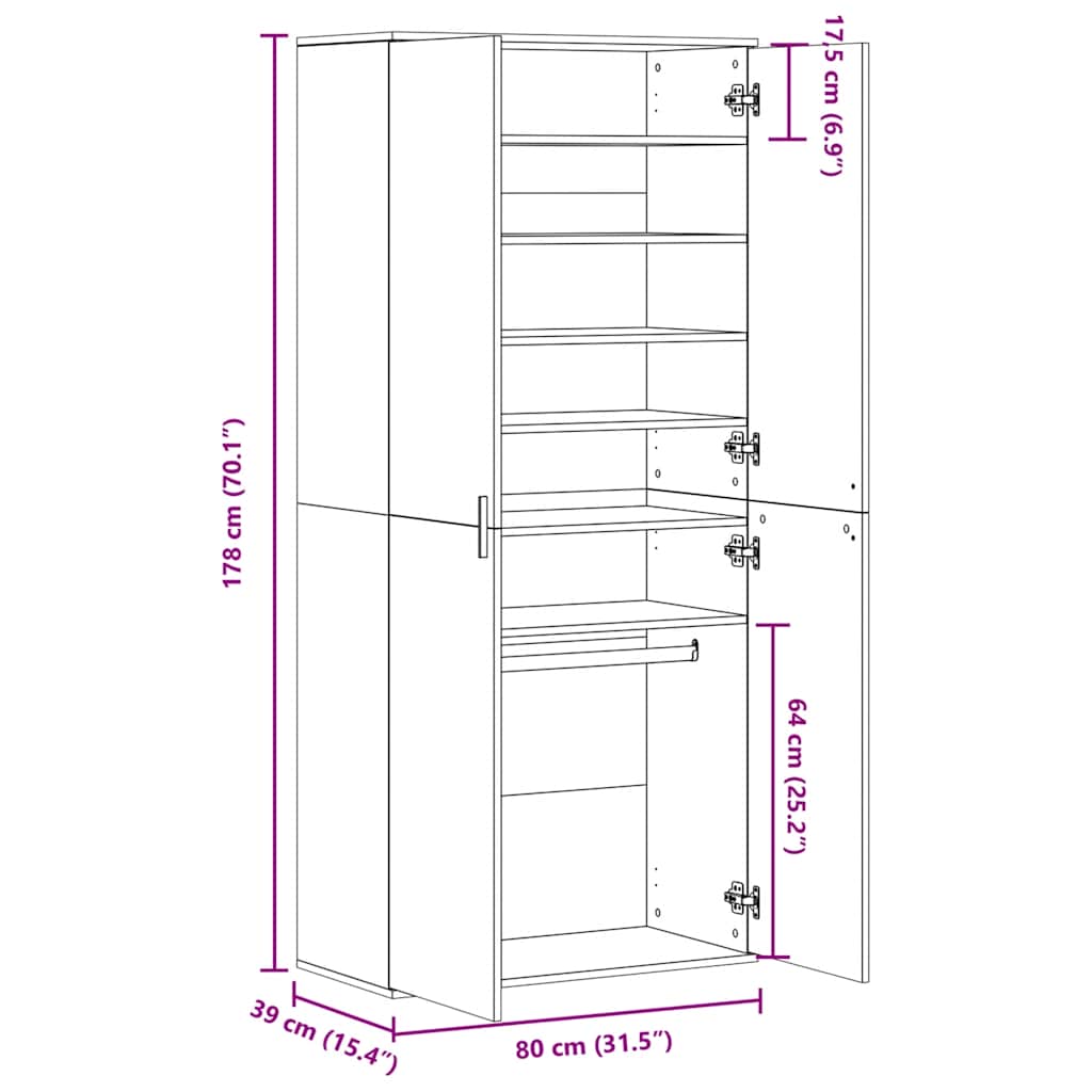 Schuhschrank Schwarz 80×39×178 cm Holzwerkstoff