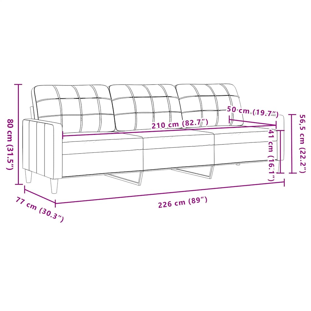 3-Sitzer-Sofa Schwarz 210 cm Samt