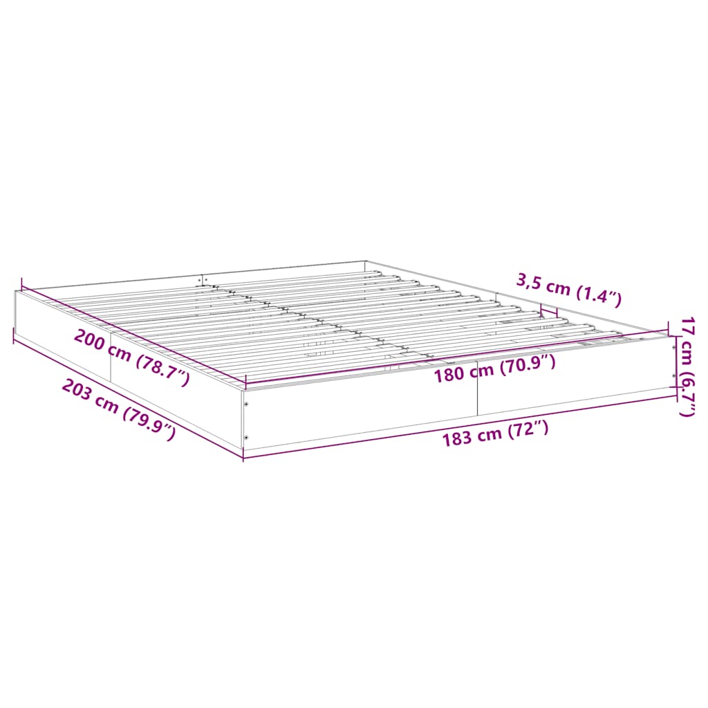 Bettgestell ohne Matratze Grau Sonoma 180x200 cm Holzwerkstoff