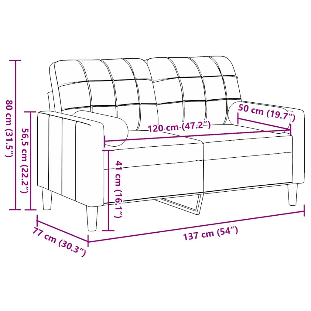 2-Sitzer-Sofa mit Zierkissen Creme 120 cm Samt