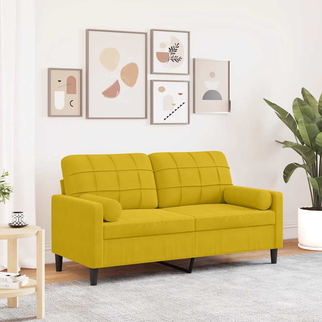 2-Sitzer-Sofa mit Zierkissen Gelb 140 cm Samt