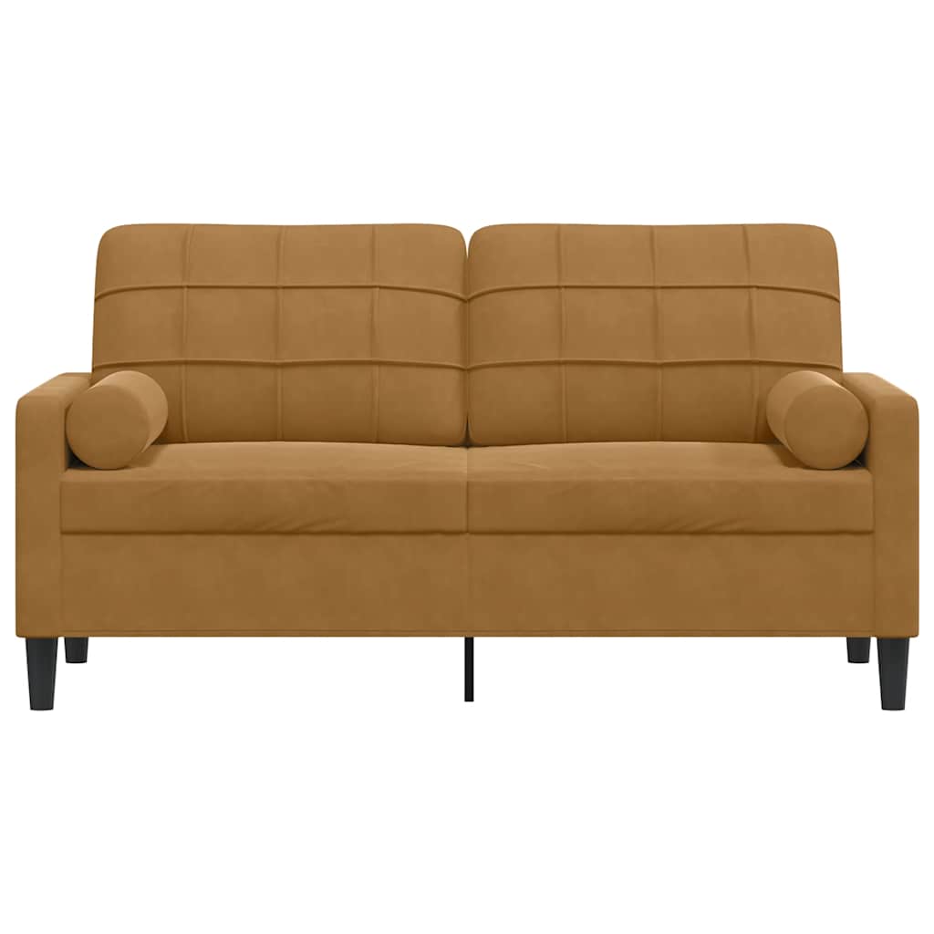 2-Sitzer-Sofa mit Zierkissen Braun 140 cm Samt