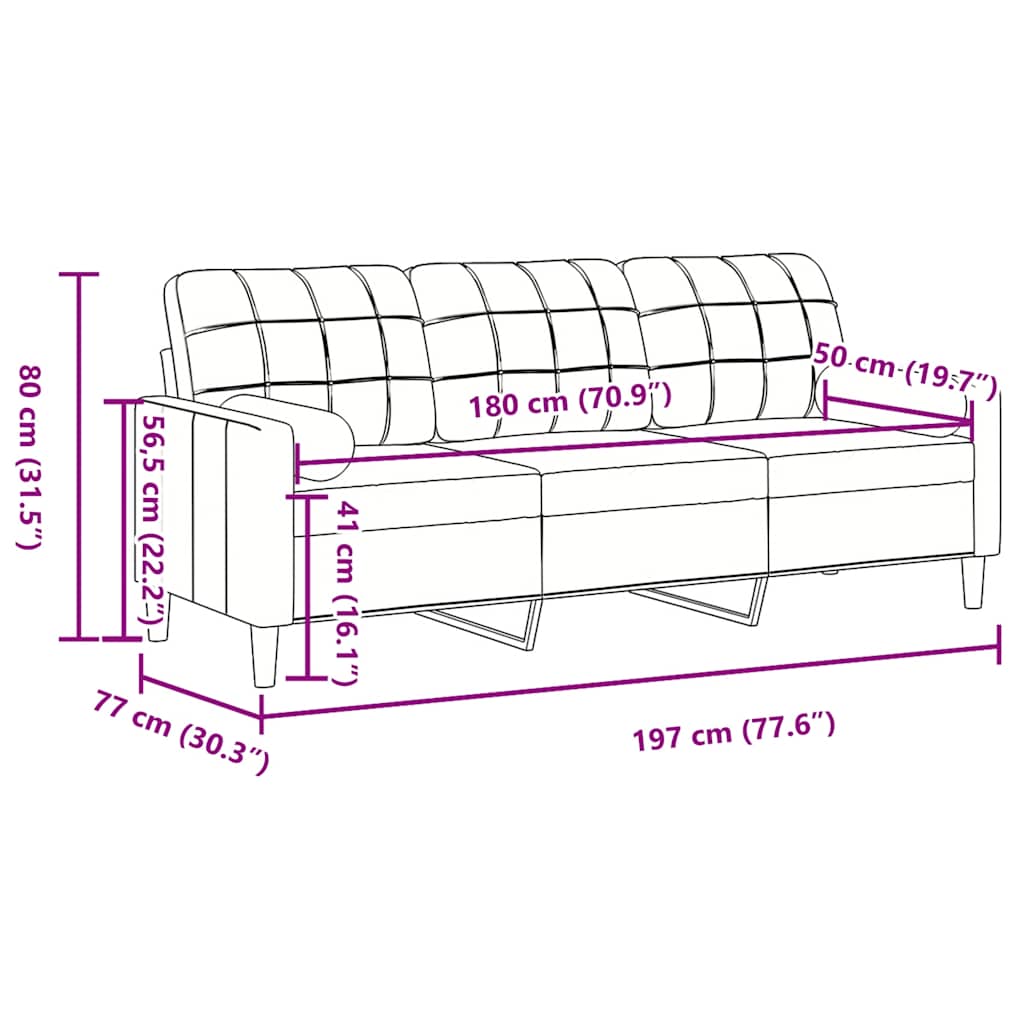 3-Sitzer-Sofa mit Zierkissen Creme 180 cm Samt