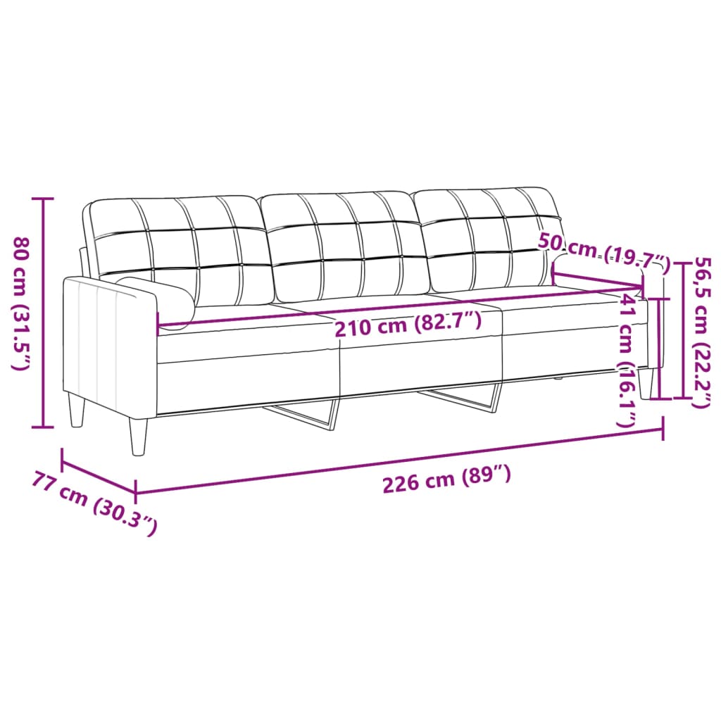 Sofa 3-Sitzer mit Zierkissen Weinrot 210 cm Samt