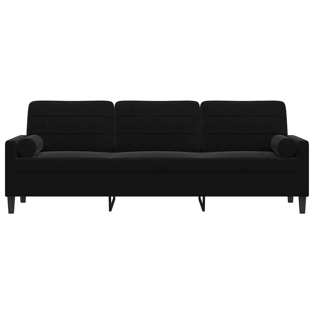 Sofa 3-Sitzer mit Zierkissen Schwarz 210 cm Samt