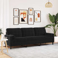 Sofa 3-Sitzer mit Zierkissen Schwarz 210 cm Samt