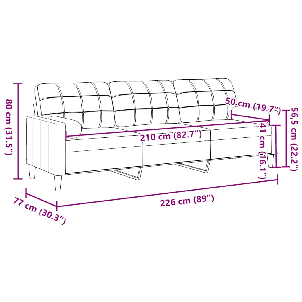 Sofa 3-Sitzer mit Zierkissen Gelb 210 cm Samt