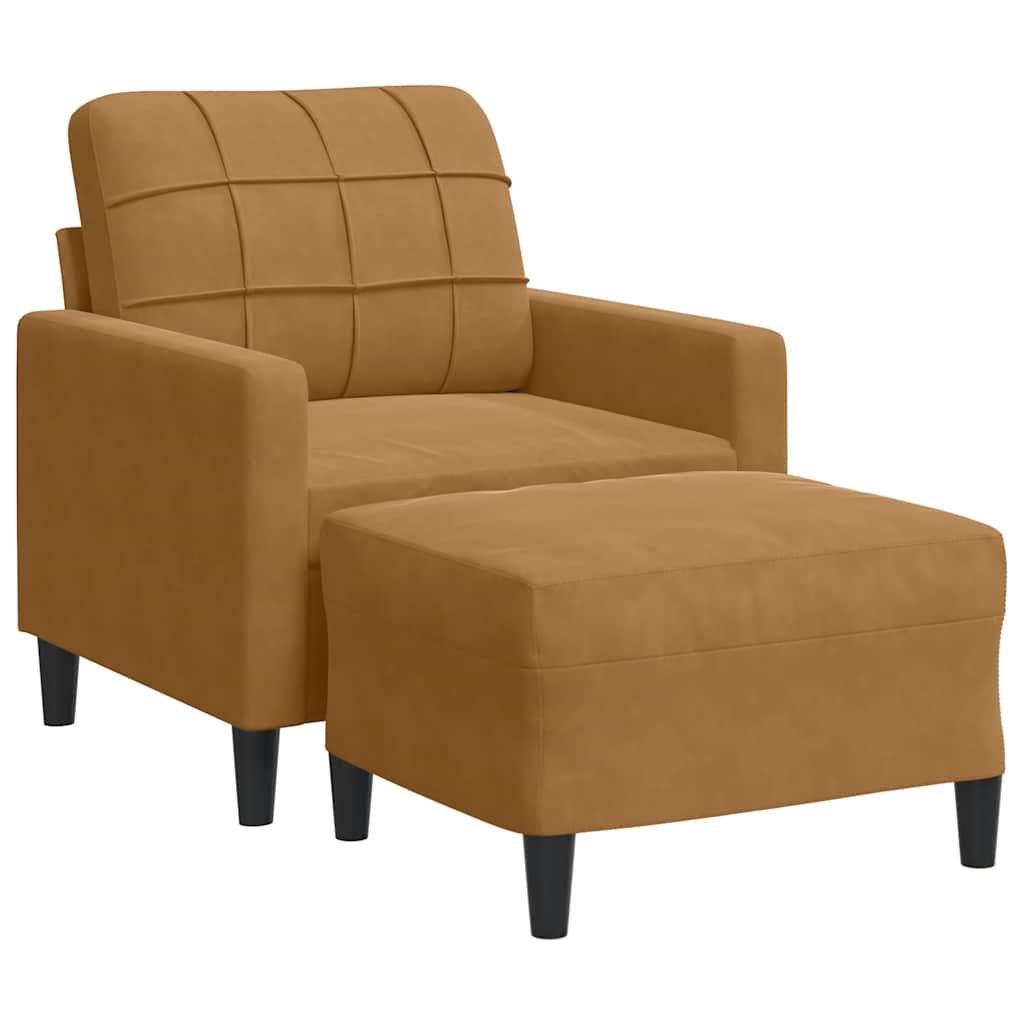 Sessel mit Hocker Braun 60 cm Samt