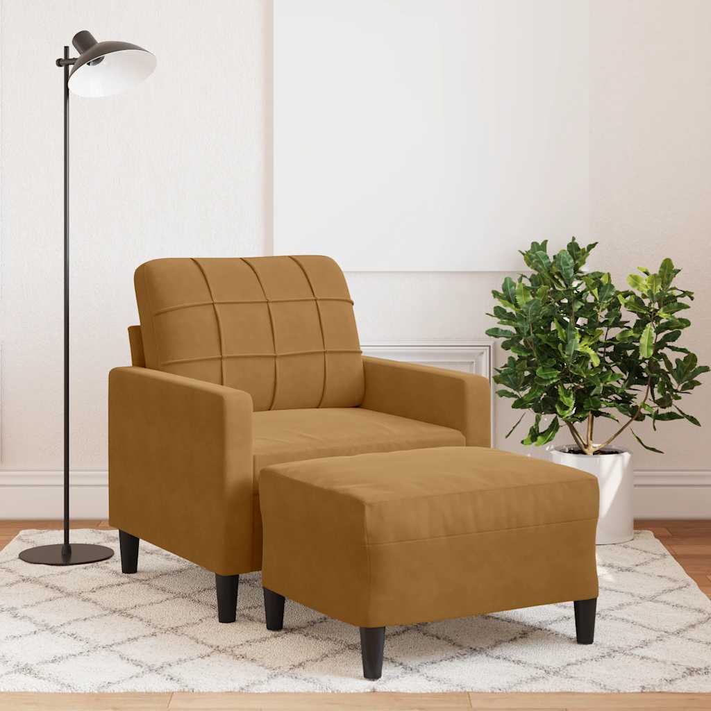 Sessel mit Hocker Braun 60 cm Samt