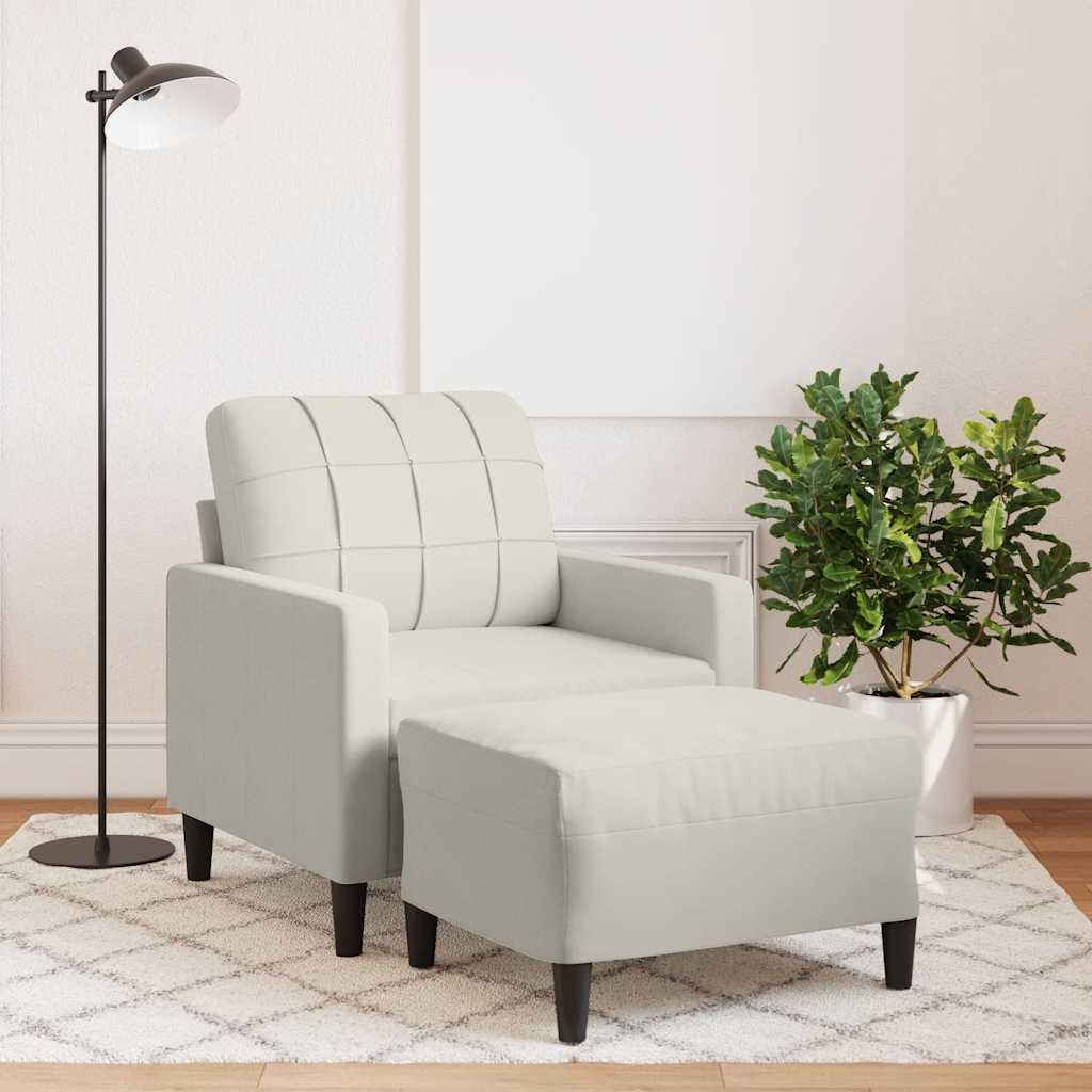 Sessel mit Hocker Creme 60 cm Samt