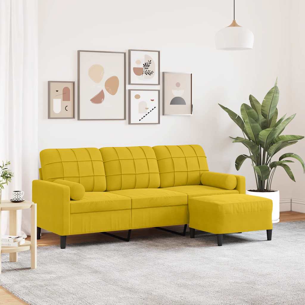 3-Sitzer-Sofa mit Hocker Gelb 180 cm Samt