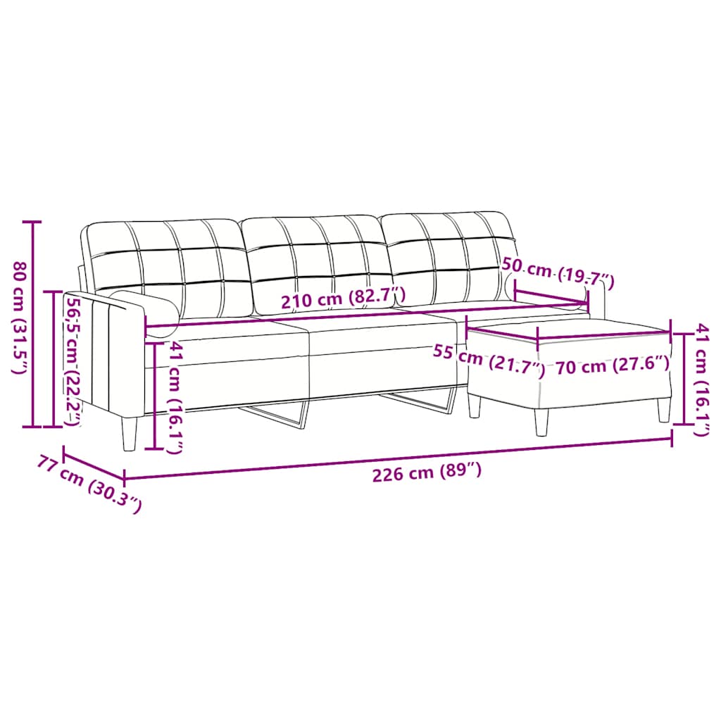 3-Sitzer-Sofa mit Hocker Schwarz 210 cm Samt