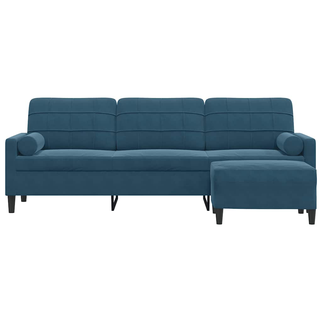 3-Sitzer-Sofa mit Hocker Blau 210 cm Samt