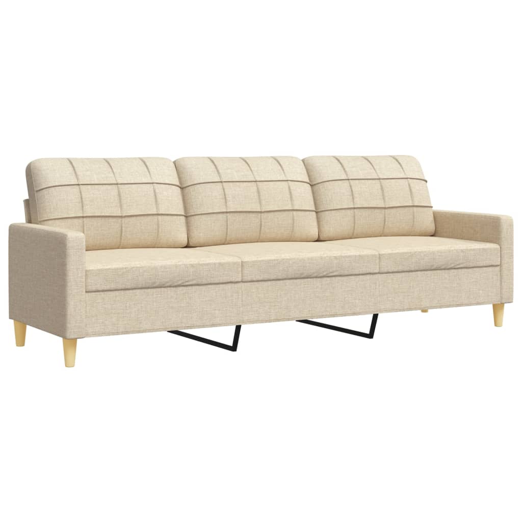 3-tlg. Sofagarnitur mit Fußhocker Creme Stoff