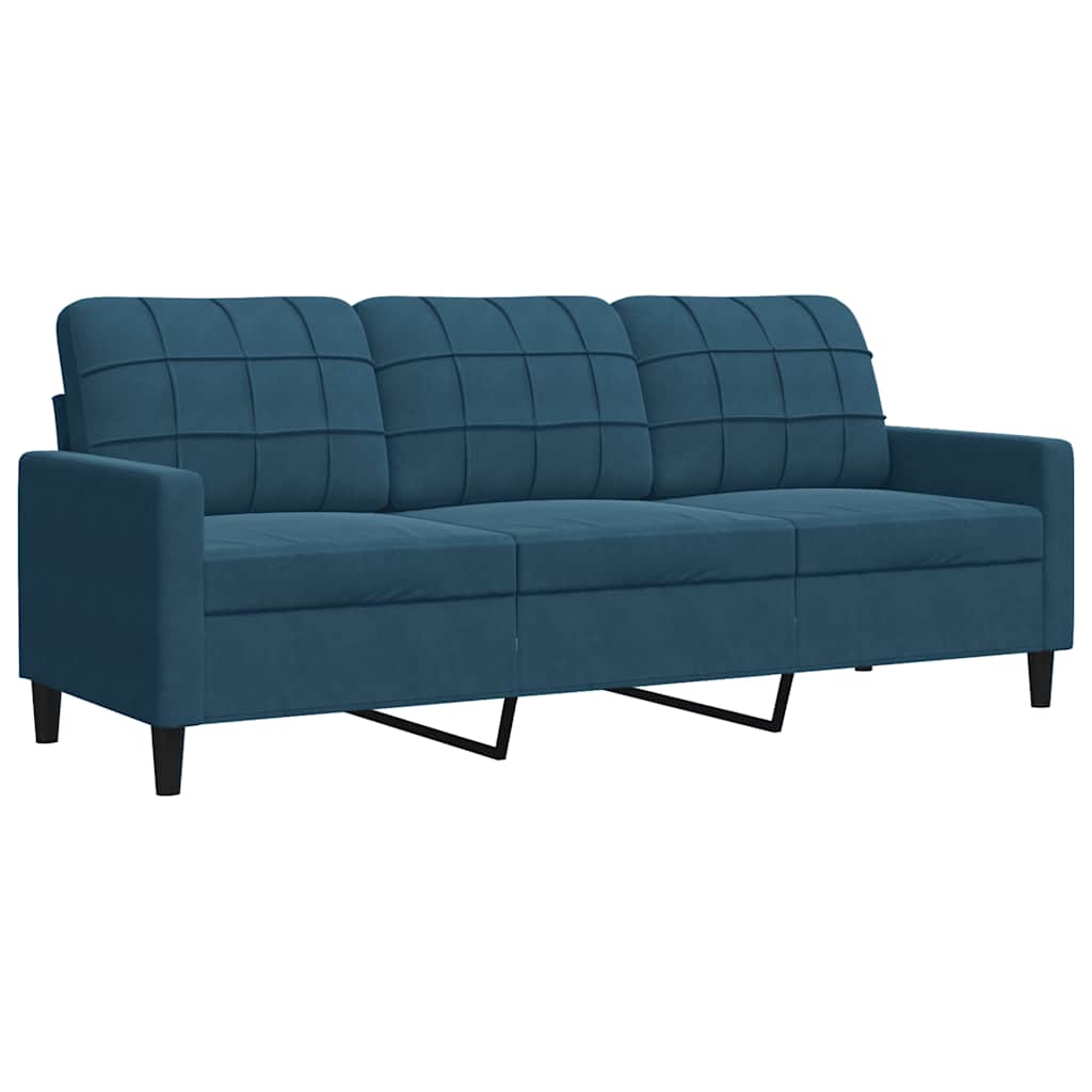 3-tlg. Sofagarnitur mit Kissen Blau Samt