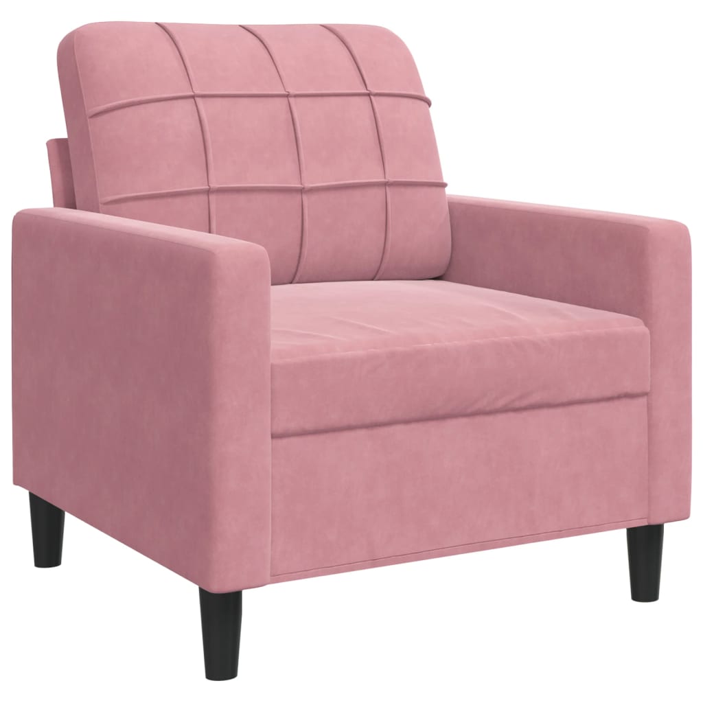 3-tlg. Sofagarnitur mit Kissen und Nackenrollen Rosa Samt