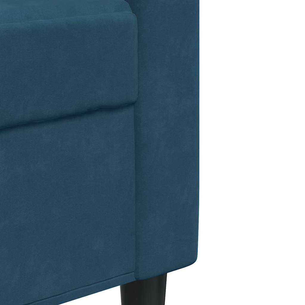 4-tlg. Sofagarnitur mit Kissen und Nackenrollen Blau Samt