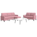 3-tlg. Sofagarnitur mit Kissen Rosa Samt